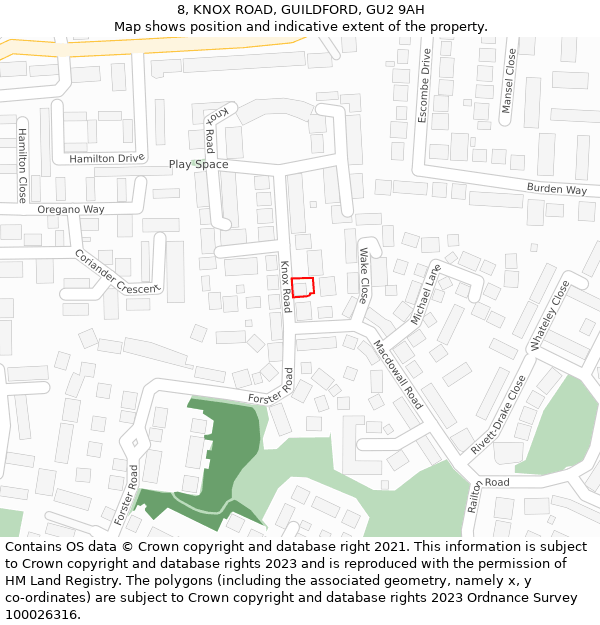 8, KNOX ROAD, GUILDFORD, GU2 9AH: Location map and indicative extent of plot