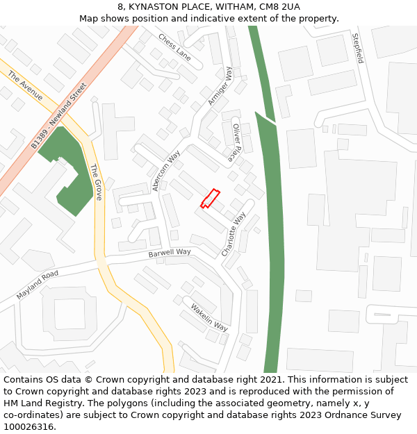 8, KYNASTON PLACE, WITHAM, CM8 2UA: Location map and indicative extent of plot