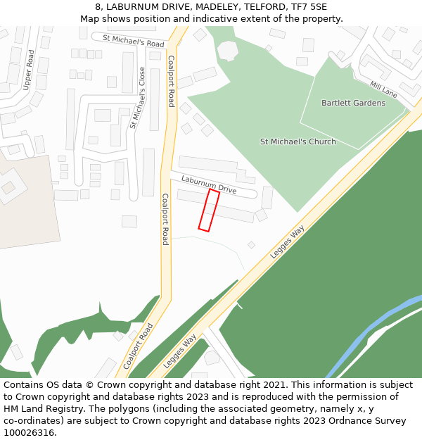 8, LABURNUM DRIVE, MADELEY, TELFORD, TF7 5SE: Location map and indicative extent of plot