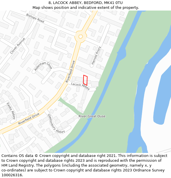 8, LACOCK ABBEY, BEDFORD, MK41 0TU: Location map and indicative extent of plot