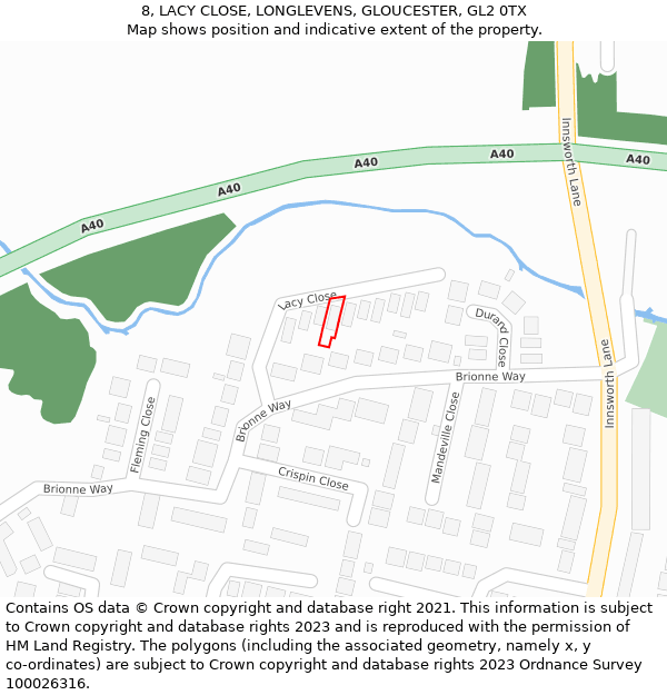 8, LACY CLOSE, LONGLEVENS, GLOUCESTER, GL2 0TX: Location map and indicative extent of plot