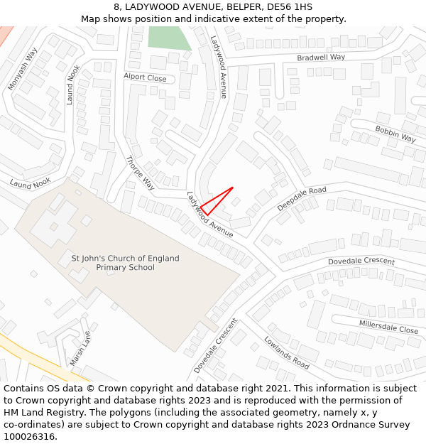 8, LADYWOOD AVENUE, BELPER, DE56 1HS: Location map and indicative extent of plot