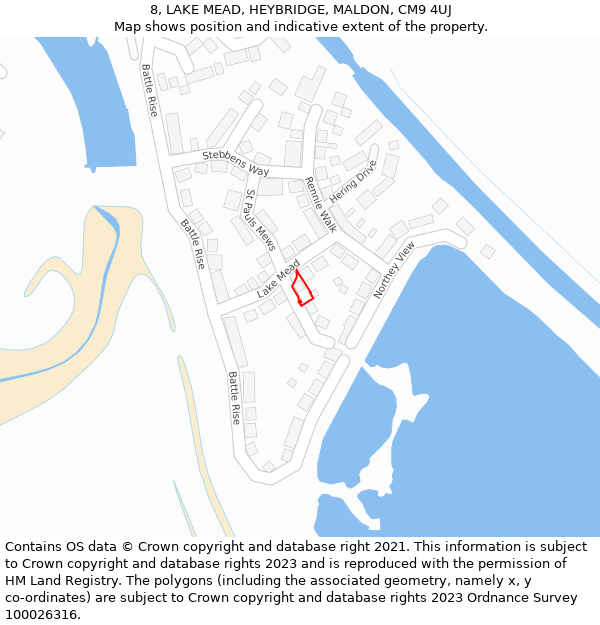 8, LAKE MEAD, HEYBRIDGE, MALDON, CM9 4UJ: Location map and indicative extent of plot