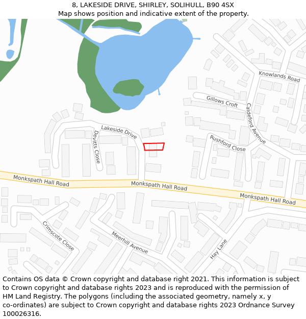 8, LAKESIDE DRIVE, SHIRLEY, SOLIHULL, B90 4SX: Location map and indicative extent of plot