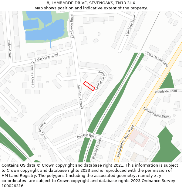 8, LAMBARDE DRIVE, SEVENOAKS, TN13 3HX: Location map and indicative extent of plot