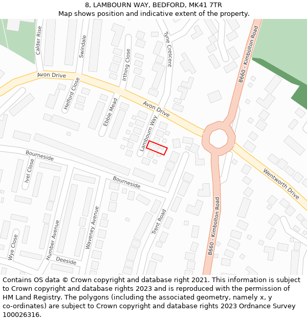 8, LAMBOURN WAY, BEDFORD, MK41 7TR: Location map and indicative extent of plot