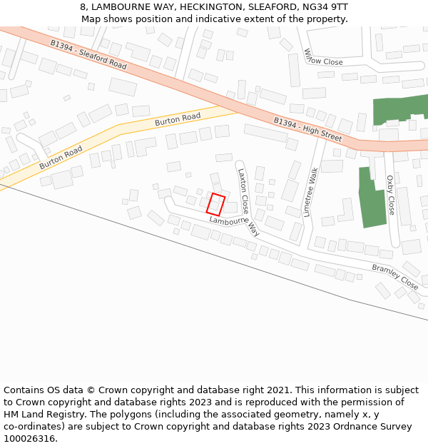 8, LAMBOURNE WAY, HECKINGTON, SLEAFORD, NG34 9TT: Location map and indicative extent of plot