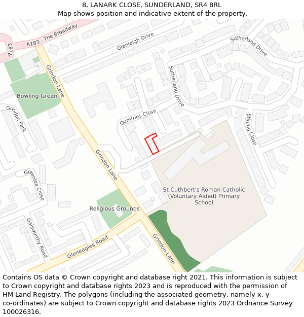 8, LANARK CLOSE, SUNDERLAND, SR4 8RL: Location map and indicative extent of plot