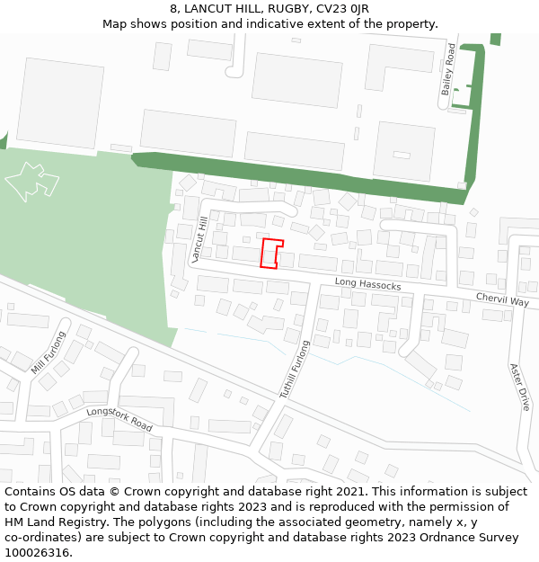 8, LANCUT HILL, RUGBY, CV23 0JR: Location map and indicative extent of plot