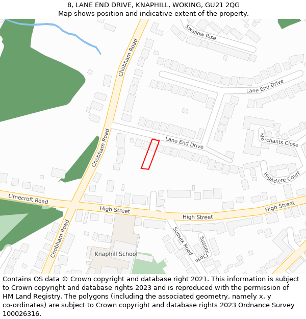 8, LANE END DRIVE, KNAPHILL, WOKING, GU21 2QG: Location map and indicative extent of plot