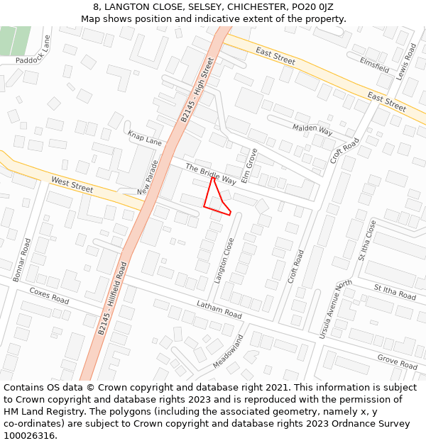 8, LANGTON CLOSE, SELSEY, CHICHESTER, PO20 0JZ: Location map and indicative extent of plot