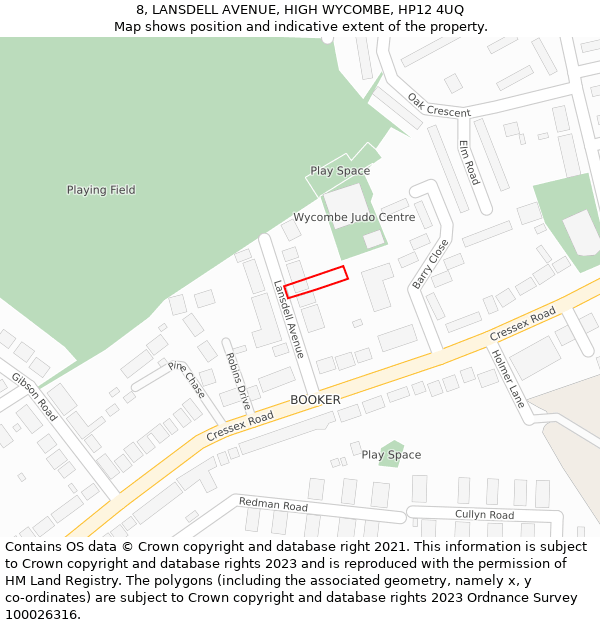 8, LANSDELL AVENUE, HIGH WYCOMBE, HP12 4UQ: Location map and indicative extent of plot