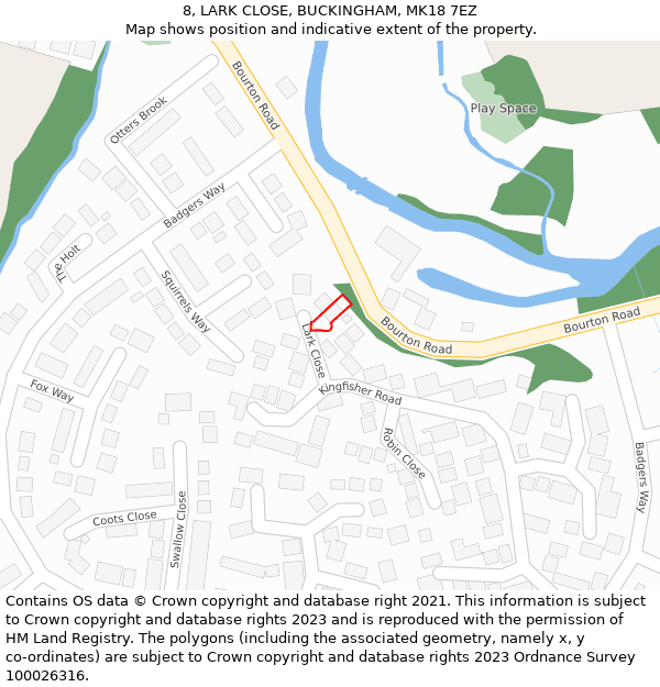 8, LARK CLOSE, BUCKINGHAM, MK18 7EZ: Location map and indicative extent of plot