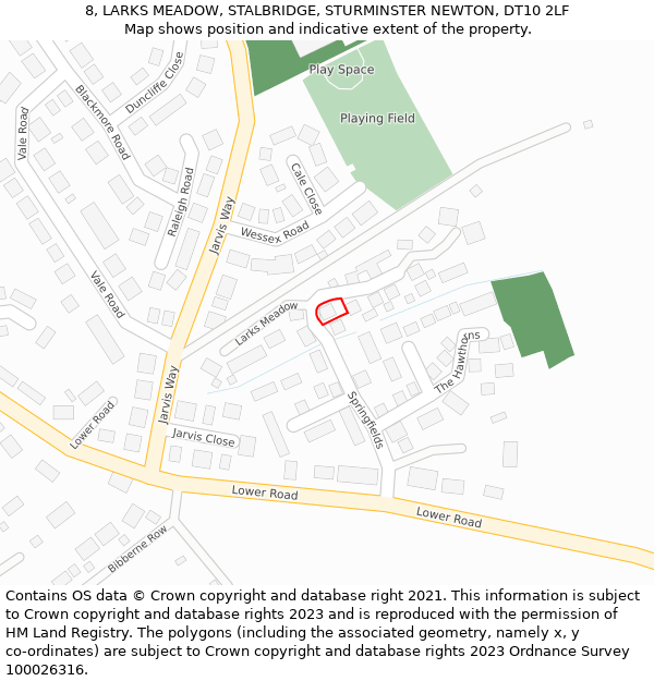 8, LARKS MEADOW, STALBRIDGE, STURMINSTER NEWTON, DT10 2LF: Location map and indicative extent of plot