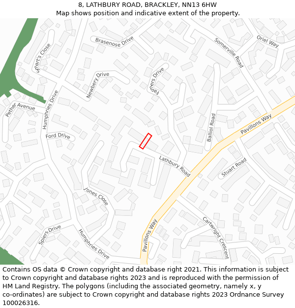 8, LATHBURY ROAD, BRACKLEY, NN13 6HW: Location map and indicative extent of plot