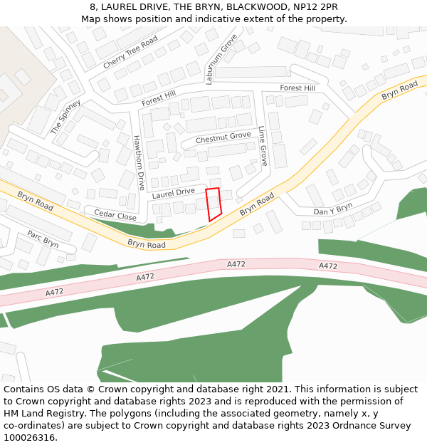 8, LAUREL DRIVE, THE BRYN, BLACKWOOD, NP12 2PR: Location map and indicative extent of plot