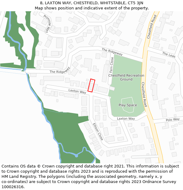 8, LAXTON WAY, CHESTFIELD, WHITSTABLE, CT5 3JN: Location map and indicative extent of plot