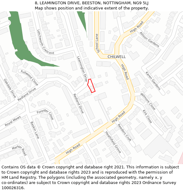 8, LEAMINGTON DRIVE, BEESTON, NOTTINGHAM, NG9 5LJ: Location map and indicative extent of plot