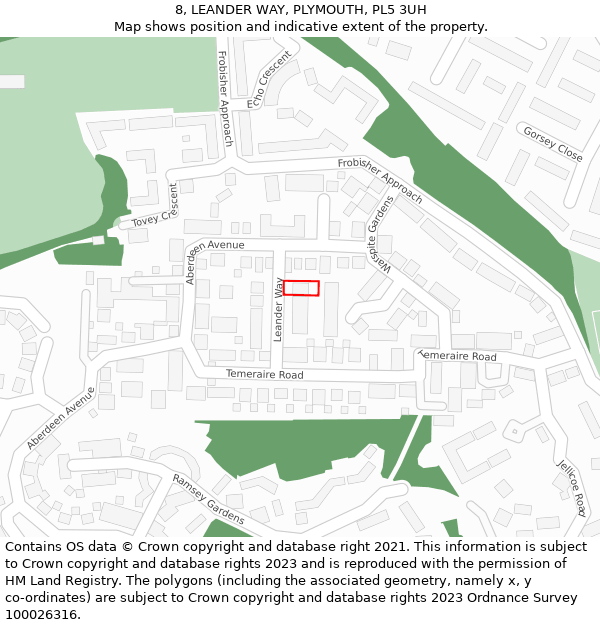 8, LEANDER WAY, PLYMOUTH, PL5 3UH: Location map and indicative extent of plot