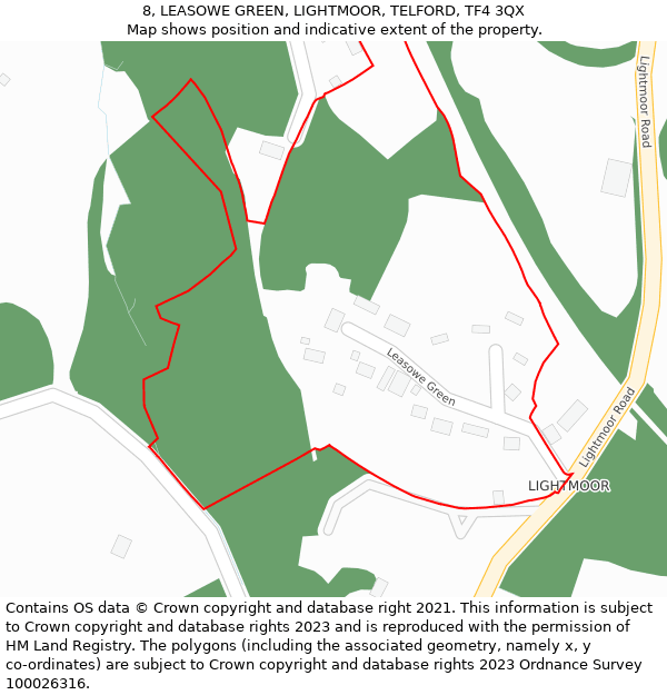 8, LEASOWE GREEN, LIGHTMOOR, TELFORD, TF4 3QX: Location map and indicative extent of plot