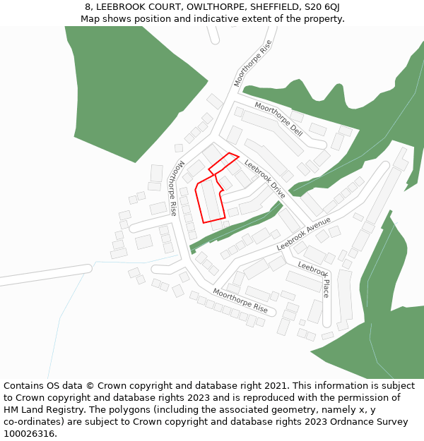 8, LEEBROOK COURT, OWLTHORPE, SHEFFIELD, S20 6QJ: Location map and indicative extent of plot