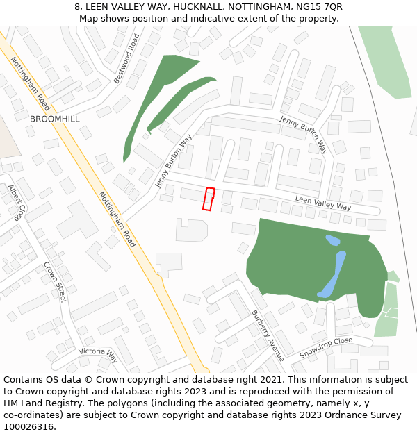 8, LEEN VALLEY WAY, HUCKNALL, NOTTINGHAM, NG15 7QR: Location map and indicative extent of plot