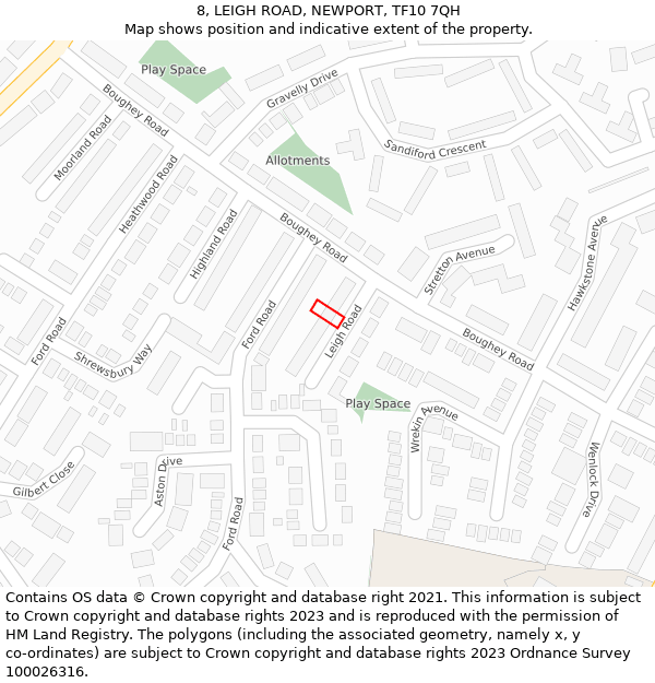 8, LEIGH ROAD, NEWPORT, TF10 7QH: Location map and indicative extent of plot