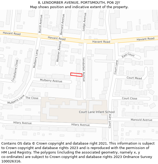 8, LENDORBER AVENUE, PORTSMOUTH, PO6 2JY: Location map and indicative extent of plot