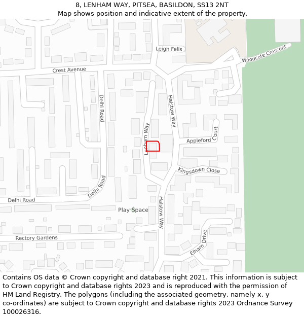 8, LENHAM WAY, PITSEA, BASILDON, SS13 2NT: Location map and indicative extent of plot