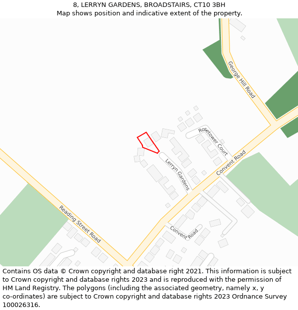 8, LERRYN GARDENS, BROADSTAIRS, CT10 3BH: Location map and indicative extent of plot