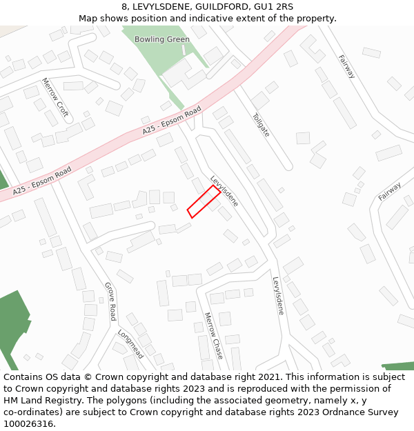 8, LEVYLSDENE, GUILDFORD, GU1 2RS: Location map and indicative extent of plot