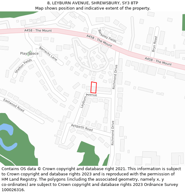 8, LEYBURN AVENUE, SHREWSBURY, SY3 8TP: Location map and indicative extent of plot