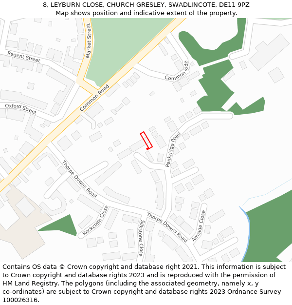 8, LEYBURN CLOSE, CHURCH GRESLEY, SWADLINCOTE, DE11 9PZ: Location map and indicative extent of plot
