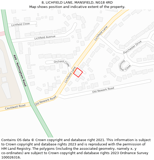 8, LICHFIELD LANE, MANSFIELD, NG18 4RD: Location map and indicative extent of plot