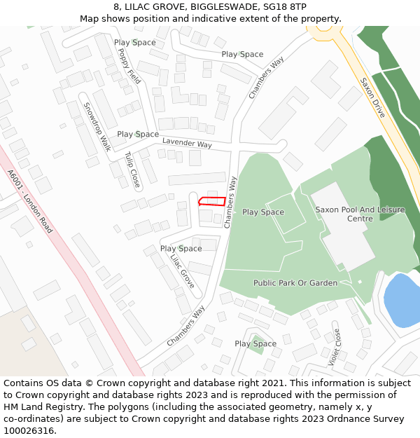 8, LILAC GROVE, BIGGLESWADE, SG18 8TP: Location map and indicative extent of plot