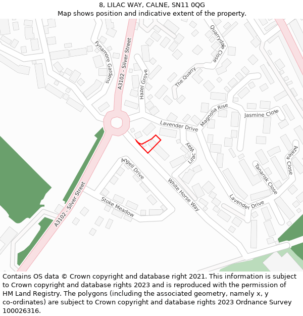 8, LILAC WAY, CALNE, SN11 0QG: Location map and indicative extent of plot