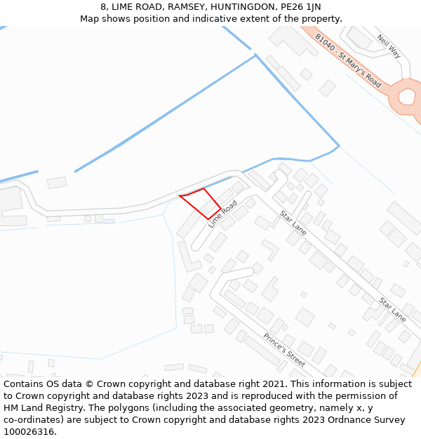 8, LIME ROAD, RAMSEY, HUNTINGDON, PE26 1JN: Location map and indicative extent of plot