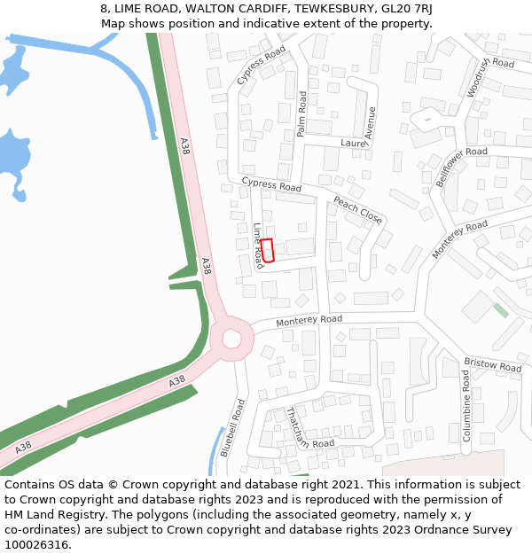 8, LIME ROAD, WALTON CARDIFF, TEWKESBURY, GL20 7RJ: Location map and indicative extent of plot