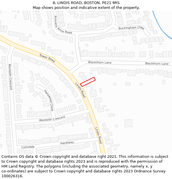 8, LINDIS ROAD, BOSTON, PE21 9RS: Location map and indicative extent of plot