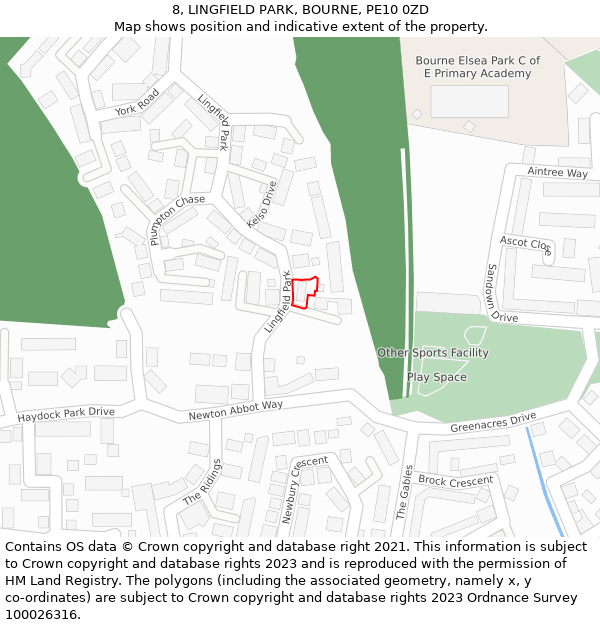 8, LINGFIELD PARK, BOURNE, PE10 0ZD: Location map and indicative extent of plot