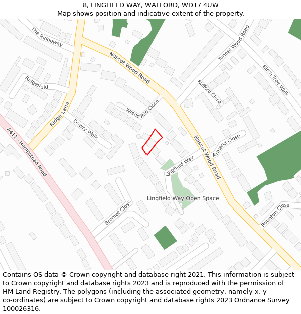 8, LINGFIELD WAY, WATFORD, WD17 4UW: Location map and indicative extent of plot