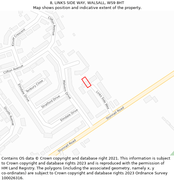 8, LINKS SIDE WAY, WALSALL, WS9 8HT: Location map and indicative extent of plot