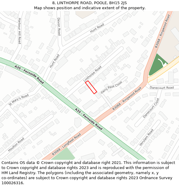 8, LINTHORPE ROAD, POOLE, BH15 2JS: Location map and indicative extent of plot