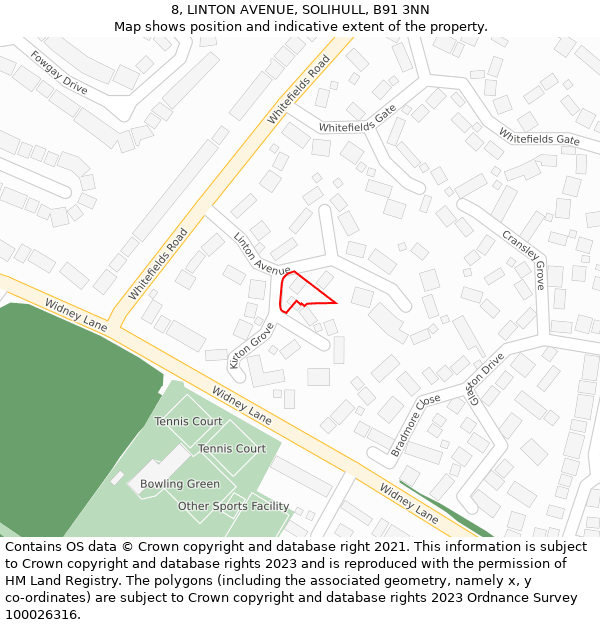 8, LINTON AVENUE, SOLIHULL, B91 3NN: Location map and indicative extent of plot