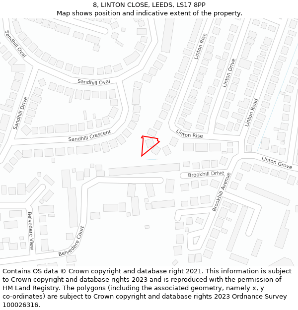 8, LINTON CLOSE, LEEDS, LS17 8PP: Location map and indicative extent of plot