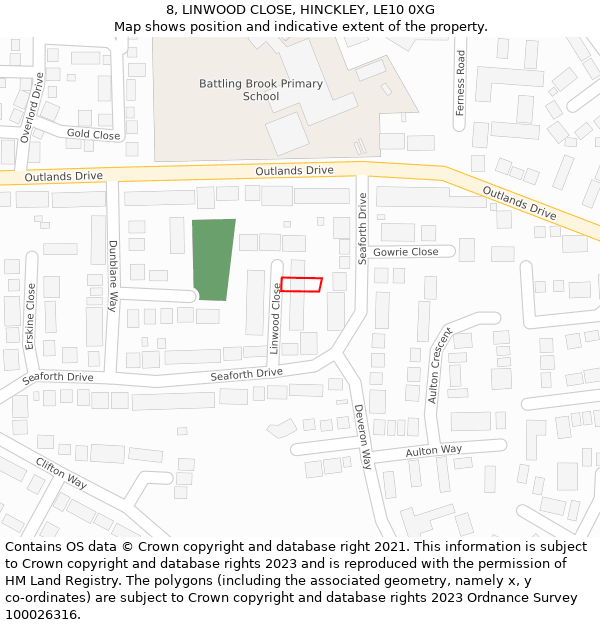 8, LINWOOD CLOSE, HINCKLEY, LE10 0XG: Location map and indicative extent of plot