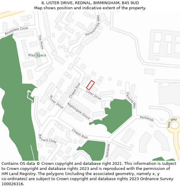 8, LISTER DRIVE, REDNAL, BIRMINGHAM, B45 9UD: Location map and indicative extent of plot