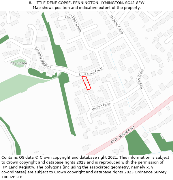 8, LITTLE DENE COPSE, PENNINGTON, LYMINGTON, SO41 8EW: Location map and indicative extent of plot