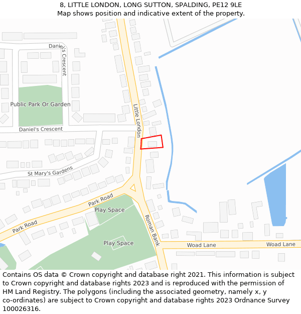 8, LITTLE LONDON, LONG SUTTON, SPALDING, PE12 9LE: Location map and indicative extent of plot