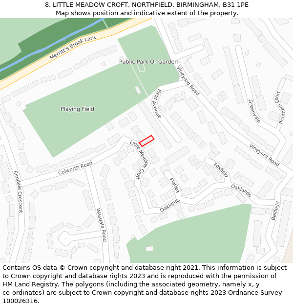 8, LITTLE MEADOW CROFT, NORTHFIELD, BIRMINGHAM, B31 1PE: Location map and indicative extent of plot